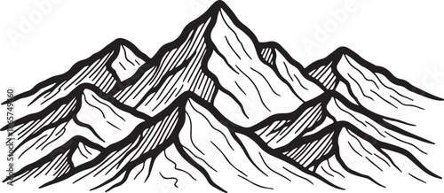 Mountain Range in Black and White Illustration Style