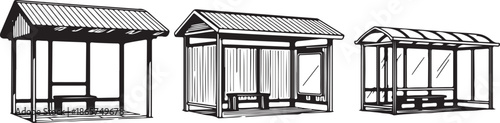 Modern pergola designs with retractable canopy vector illustration flat design