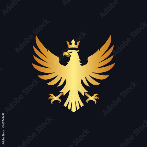 Golden eagle with crown symbolizing power and luxury