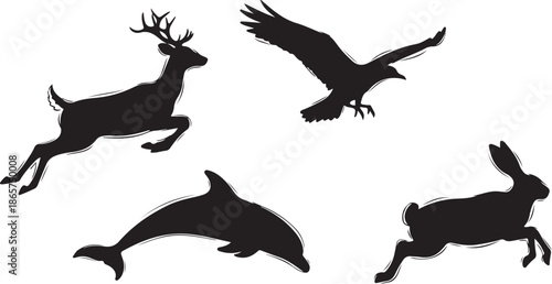 Animal Silhouettes Running Free Nature Wildlife