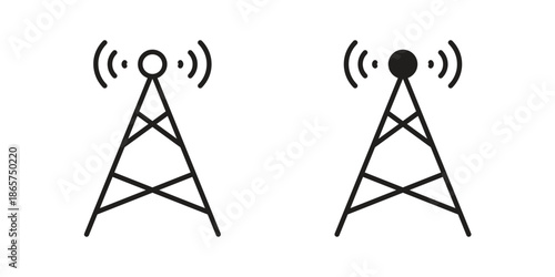 Broadcast tower icons Black vector illustration for social media, app, and web