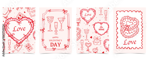 cute valentine card invitation with heart,love,bow,ribbon