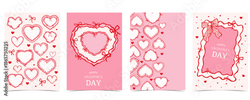 cute valentine card invitation with heart,love,bow,ribbon
