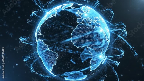 Digital representation of global network connectivity and data exchange.
