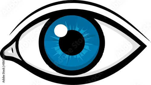 Stylized blue eye with black outline, iris radial lines
