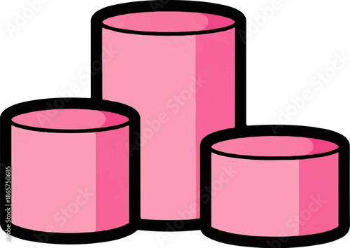 Three pink cylinders of varying heights arranged closely together