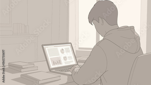 young woman working on laptop