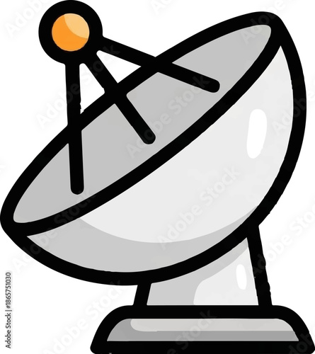 Simple cartoon dish antenna with a white parabolic reflector and orange circular focal point