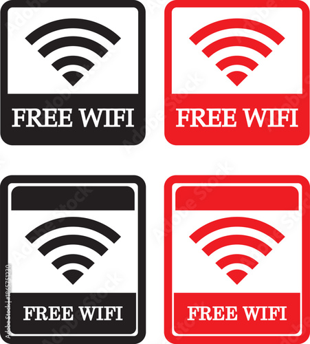Free wifi zone icon set. Wireless connection icon. internet spot designation. Wifi internet icons symbol set, wifi logo button collection. shop etc place free internet or network service