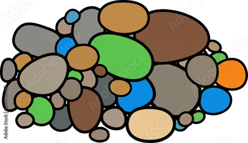 A colorful cluster of smooth, rounded, cartoon-like stones