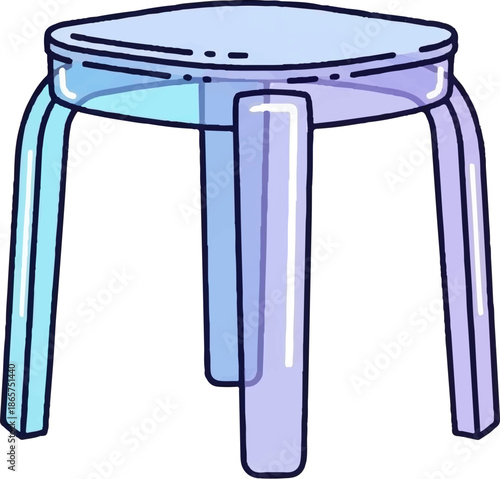 A simple, cartoonish illustration of a light blue and purple stool with four legs