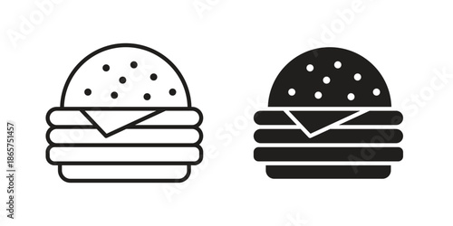 Cheese burger icons Black vector illustration for social media, app, and web
