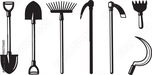 Collection of gardening and farming tools