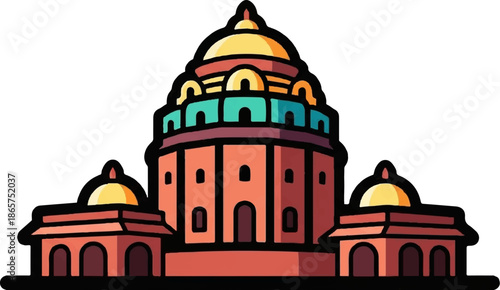 Wallpaper Mural Colorful, stylized illustration of a domed building with flanking structures Torontodigital.ca