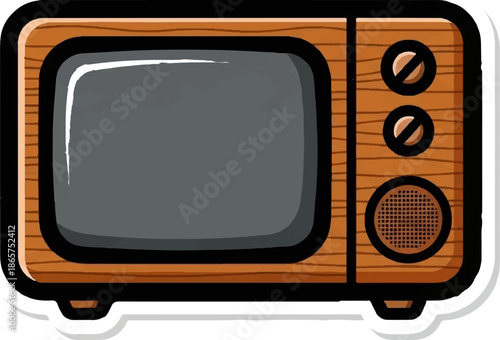Vintage wooden television with blank screen and dial controls