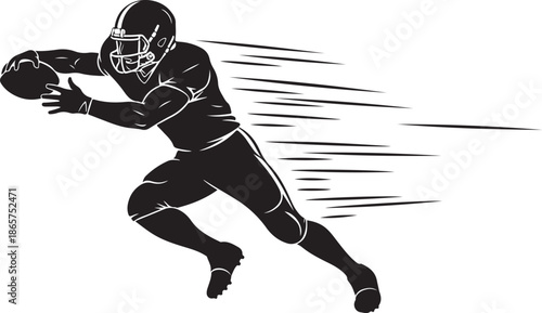 American Football Player Running with Ball in Motion Silhouette