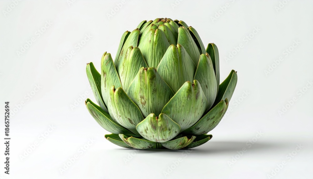 Fototapeta premium Fresh Green Artichoke on White Background, Healthy Food Concept.