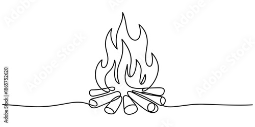 Bon fire continuous one line drawing animation video, Campfire Single Line Icon, Campfire Continuous Line Drawing with Editable Stroke and Copy Space