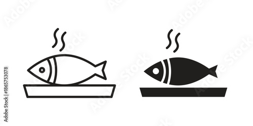 Cooked fish icons Black vector illustration for social media, app, and web