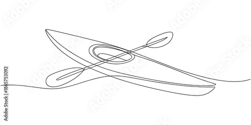 Vector illustration of kayak canoe rowboat sailboat yacht isolated on white background, Single line drawing of canoe trails and rafting club with kayaking equipment, boat icon continuous one line draw