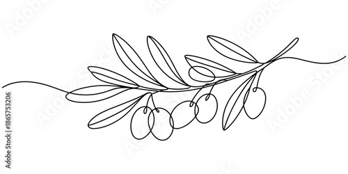 Single one line drawing of heap healthy organic olive fruit for gardening logo identity. Fresh core ingredients concept for fruit icon. Modern continuous line draw design graphic vector illustration