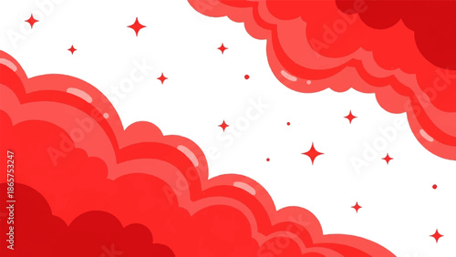 Abstract red clouds and stars on white background