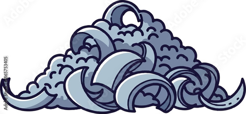 A stylized illustration of crashing blue waves, full of movement