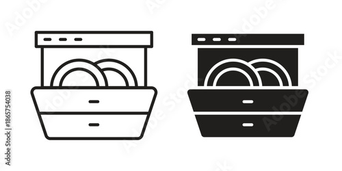 Dishwasher icons Black vector illustration for social media, app, and web