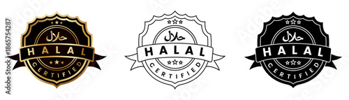 Halal certified label for ramadan kareem with minimalist islamic shield emblem vector design