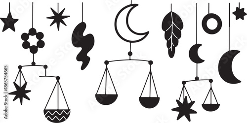 Black and white celestial baby mobile decorations