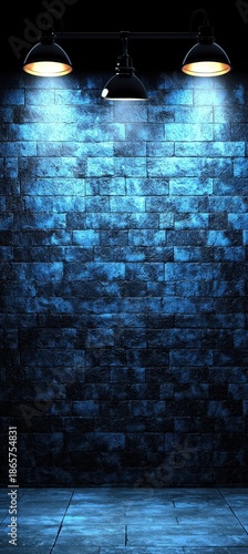 Dramatic Blue Lighting Over Textured Wall in Dark Environment