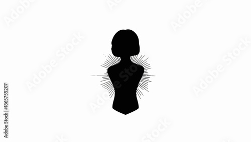 Silhouette of a woman with radiating lines symbolizing inner strength or creativity against a white background
