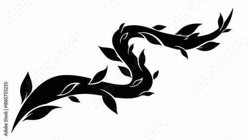 Elegant black vine with leaves twisting in a graceful organic shape