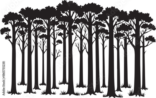 Black Silhouette of Trees on White Background
