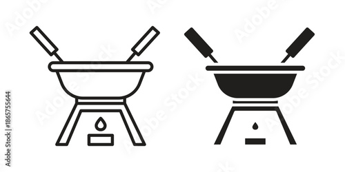 Fondue pot icons Black vector illustration for social media, app, and web