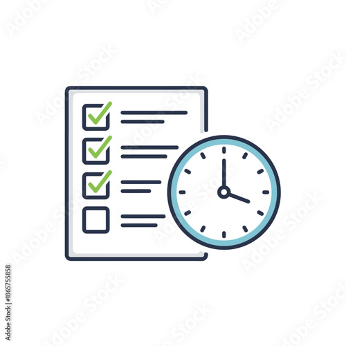 Checklist with Clock: Task Completion, Time Management, and Productivity Concept