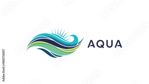 Aqua logo with abstract wave design and sunburst element, representing water and energy.