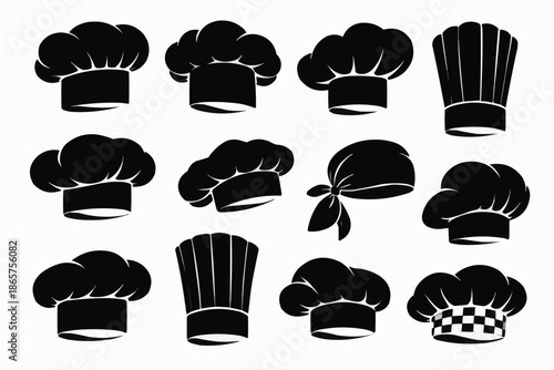 Simple silhouettes of chef hats against a white background