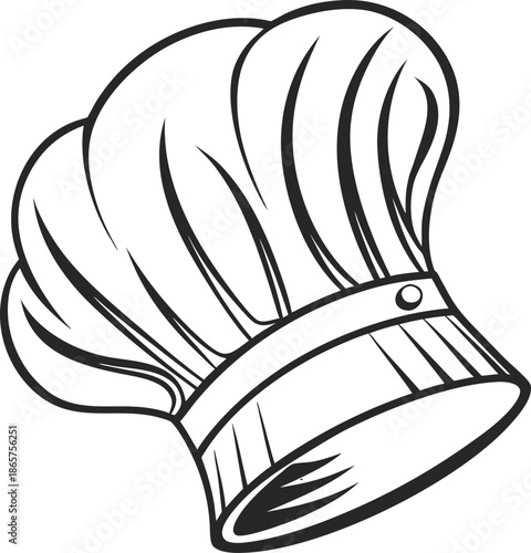 Simple white outline of a classic chef s toque or hat icon