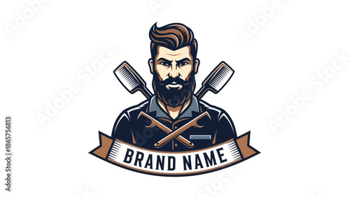 Barber With Crossed Tools Logo Design.