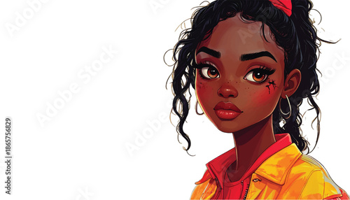 Captivating Portrait of a Young Black Woman with Curly Hair.