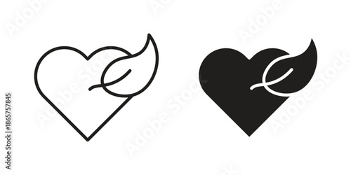 Leaf heart icons Black vector illustration for social media, app, and web