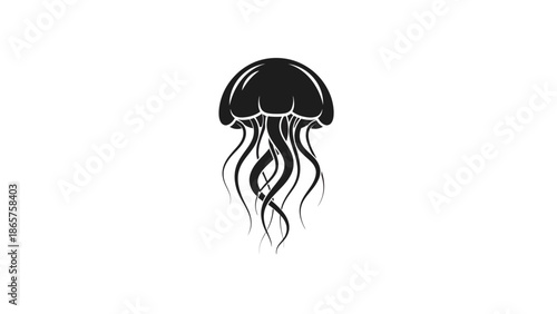 Black silhouette of a jellyfish with flowing tentacles.