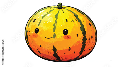 Adorable Cartoon Melon with a Cheerful Expression.