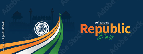 Republic Day Of India With Tricolor Wave And Ashoka Chakra On 26 January
