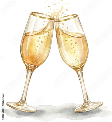 Watercolor Elegant Champagne Flutes Toasting Celebration Moment Isolated Background