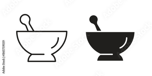 Mortar pestle icons Black vector illustration for social media, app, and web