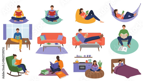 People Relaxing in Various Indoor Settings and Comfortable Positions.