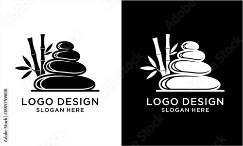 Zen stone stack and bamboo logo design for spa and wellness businesses.