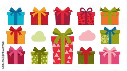 Colorful Gift Boxes with Ribbons and Bows.